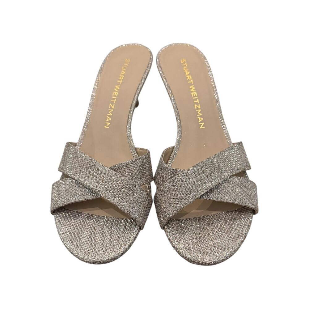 Stuart Weitzman Metallic Cross Strap Kitten Heel Sandals 6.5B NWOB - Picture 5 of 6